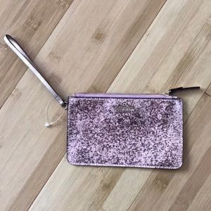 NWOT Kate Spade Pink Glitter Sparkle Clutch Wristlet Wallet Bag Handbag